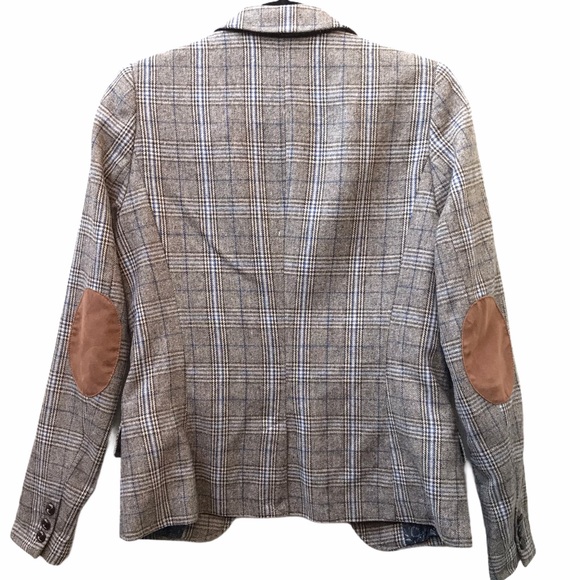 H&M LOGG plaid wool blend blazer w/elbow patches - Picture 2 of 11